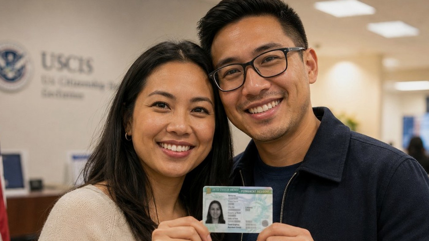 A couple with an approved permanent resident card
